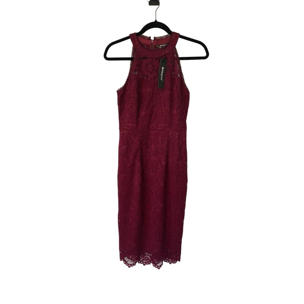 Allegra K Lace Burgundy XS Cocktail Dress Elegant Halter Bridesmaid